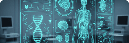 Health Tech stethoscope and AI illustration